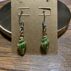 Green Shell Dangle Earrings